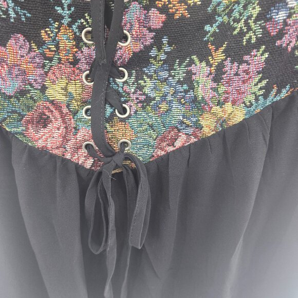 Cider Black Tapestry Lace Up Mini Lined Dress Size Small - Picture 5 of 13